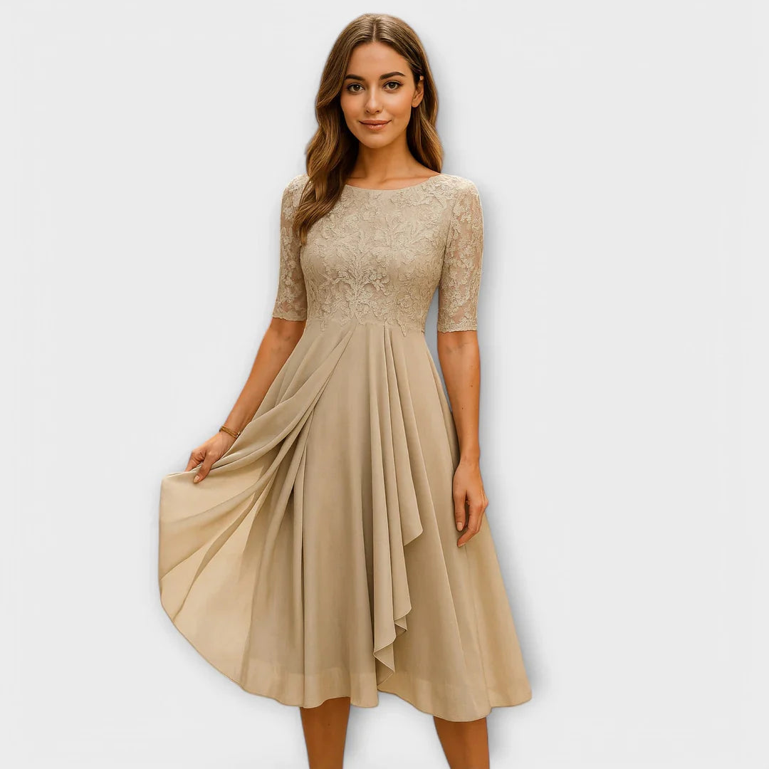 Zirelle™ | Vestido midi sofisticado con mangas de encaje románticas