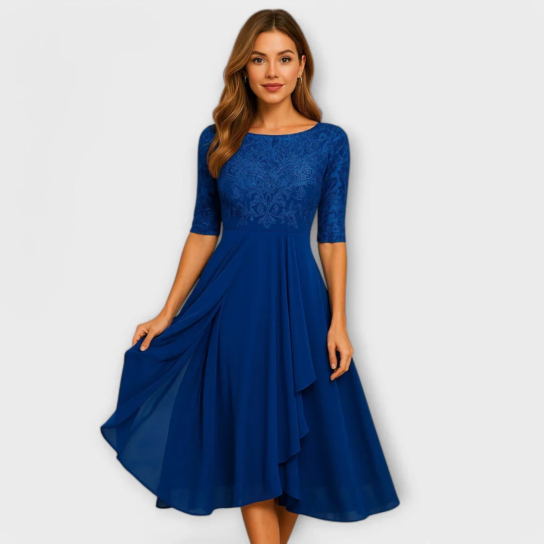 Zirelle™ | Vestido midi sofisticado con mangas de encaje románticas