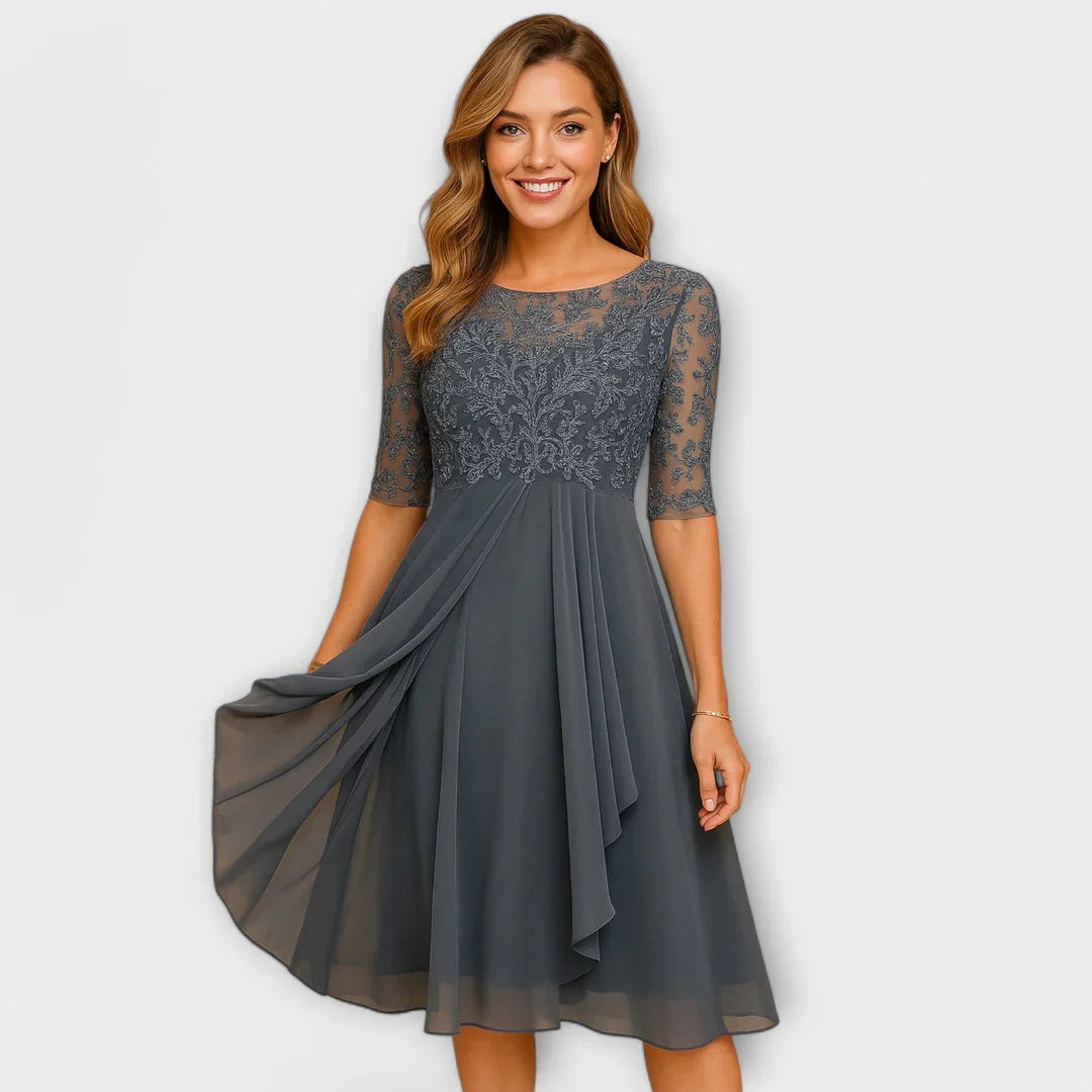 Zirelle™ | Vestido midi sofisticado con mangas de encaje románticas