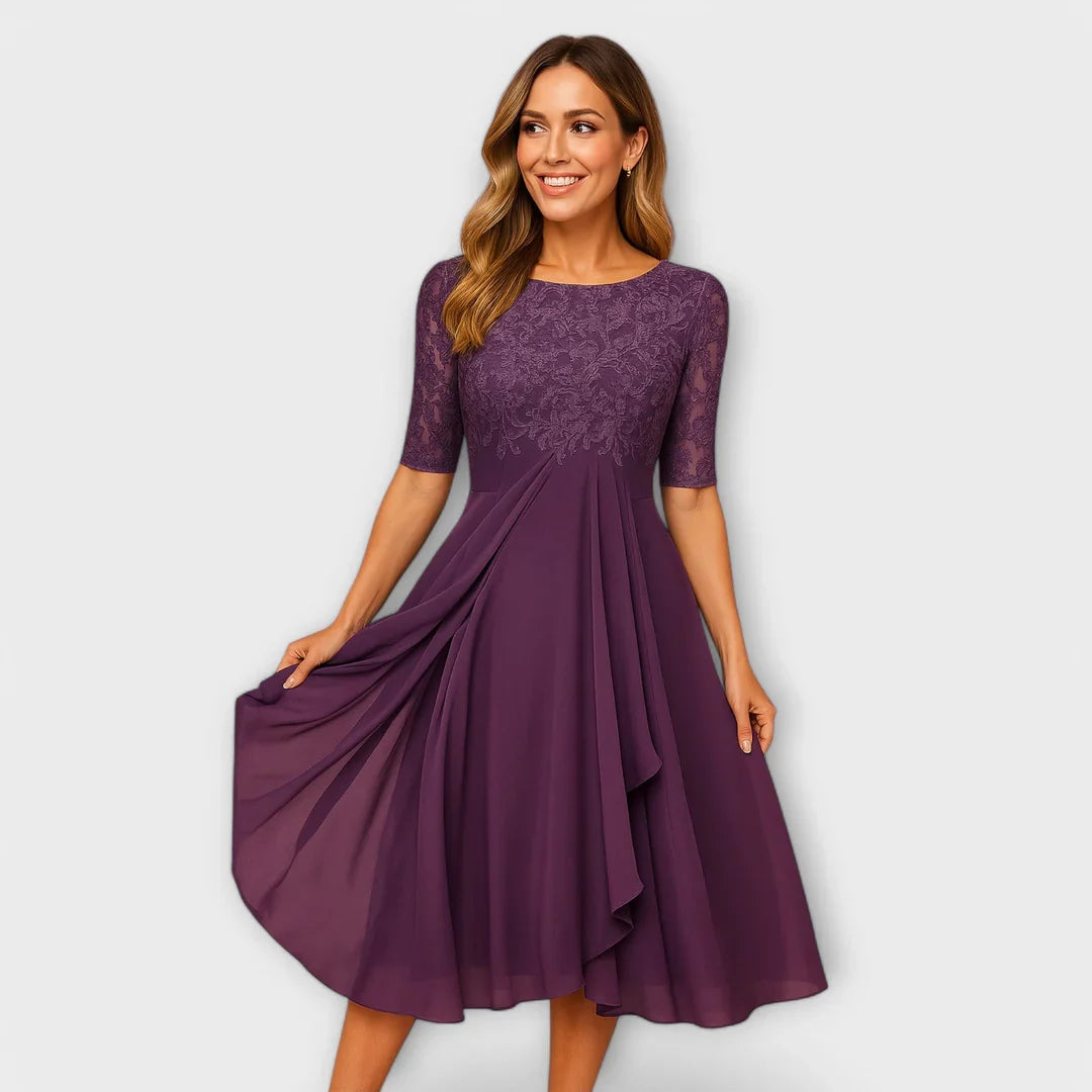 Zirelle™ | Vestido midi sofisticado con mangas de encaje románticas