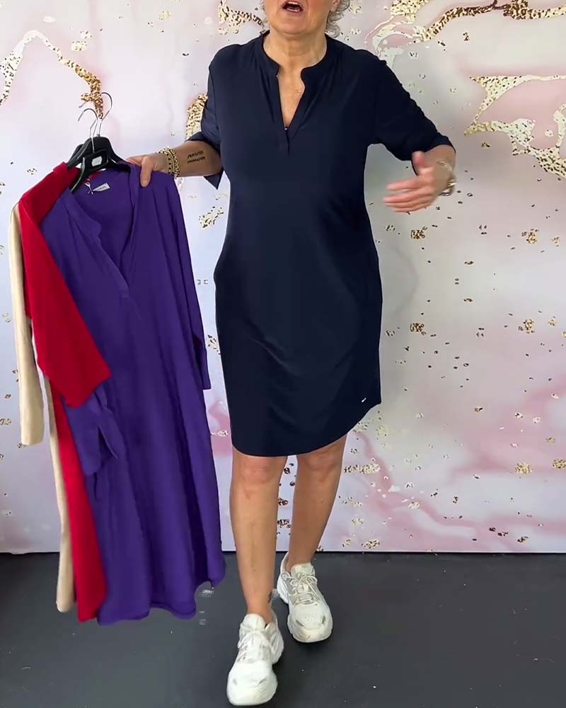 Cambria | Solid Dress with V-Neckline