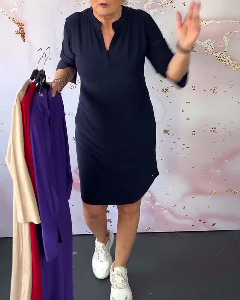 Cambria | Solid Dress with V-Neckline