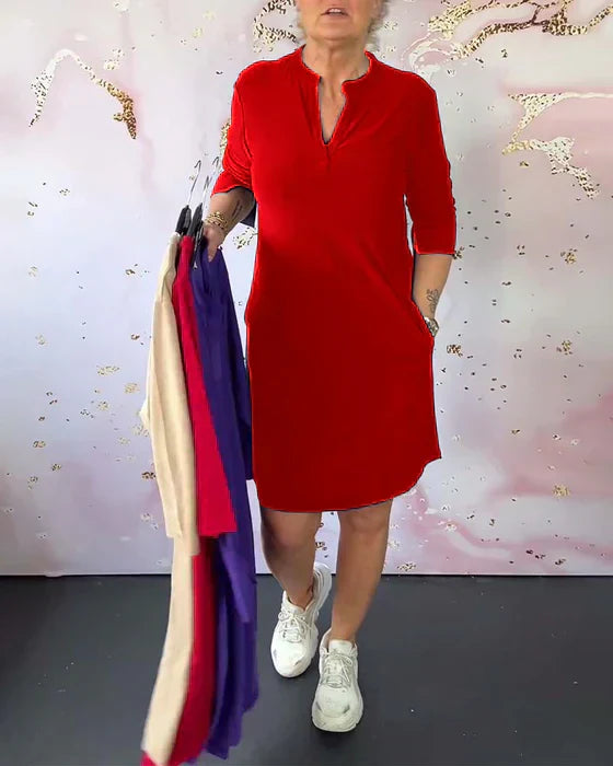 Cambria | Solid Dress with V-Neckline