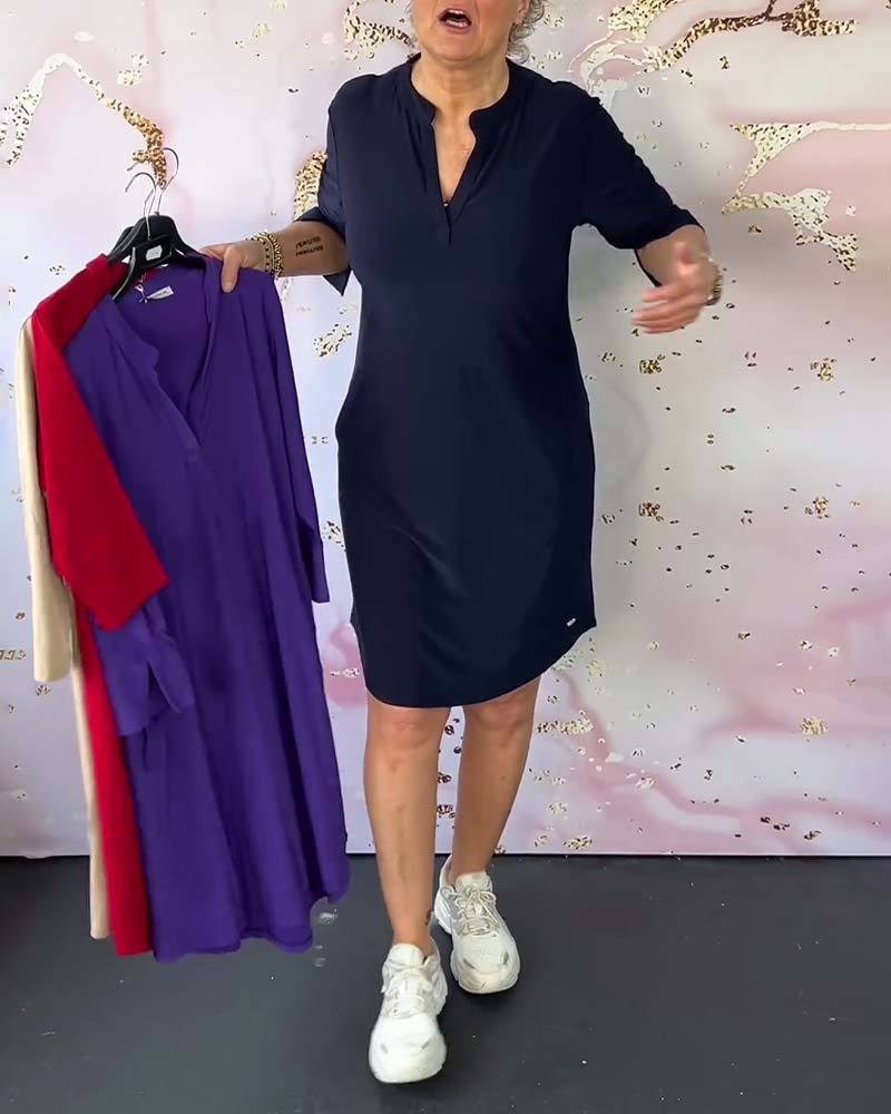 Cambria | Solid Dress with V-Neckline