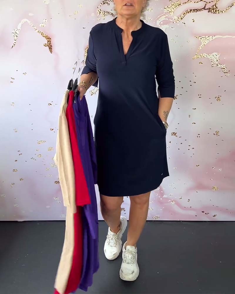 Cambria | Solid Dress with V-Neckline