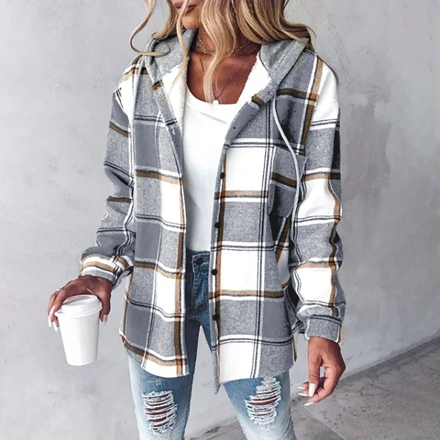 Elvanna™ | Casual Check Long-Sleeve Jacket