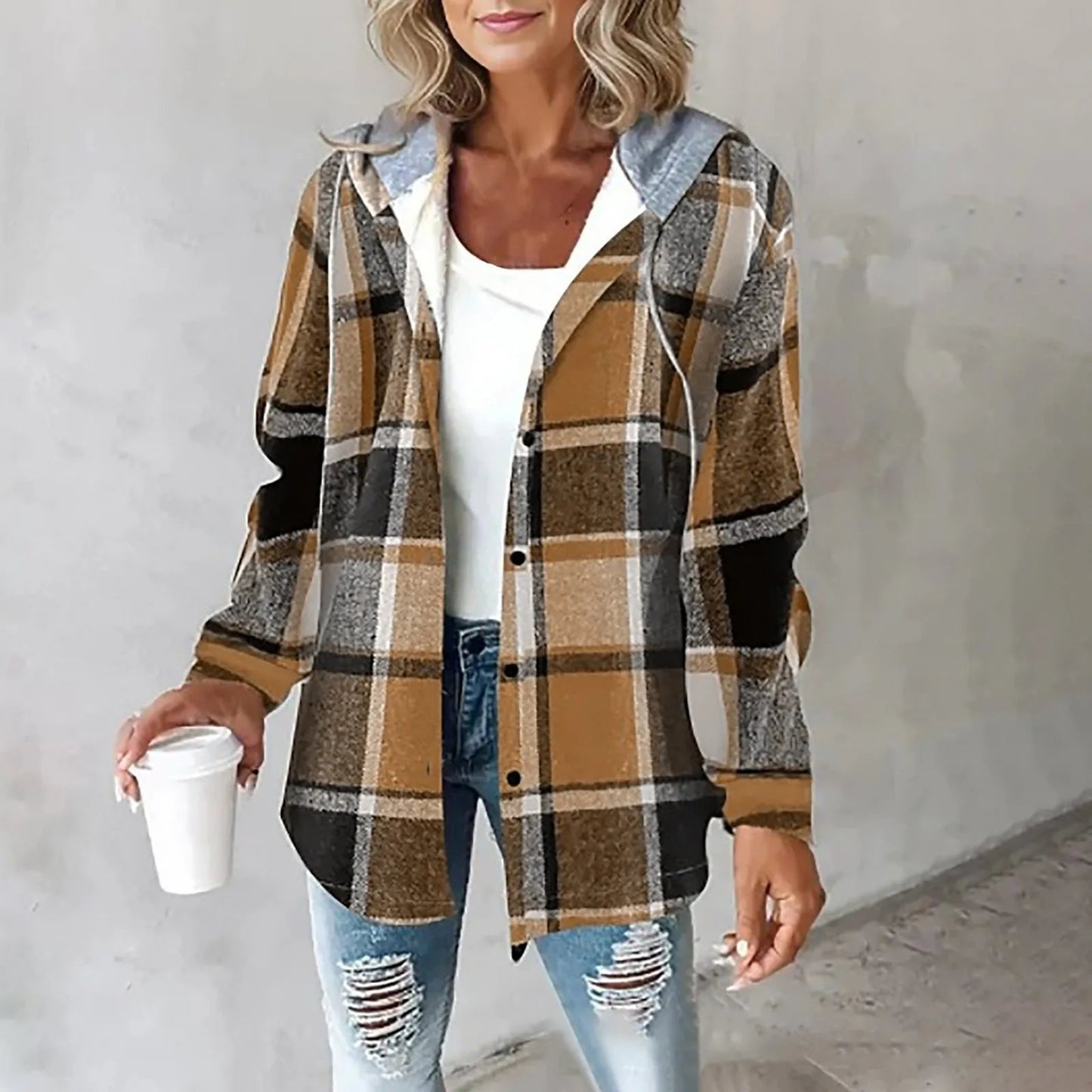 Elvanna™ | Casual Check Long-Sleeve Jacket
