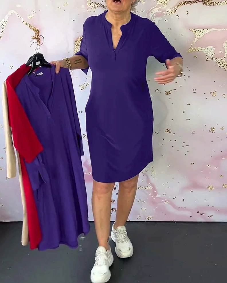Cambria | Solid Dress with V-Neckline