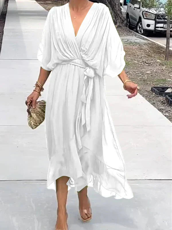 Avalon | Silk Mousseline Dress with V-Neckline