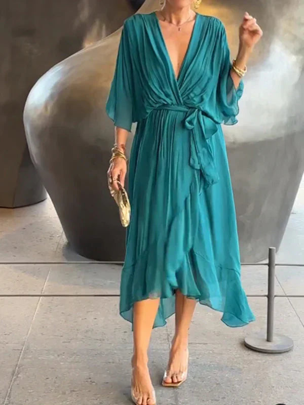 Avalon | Silk Mousseline Dress with V-Neckline