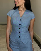 Elle | Komplet bluzka z dekoltem w serek i spodnie