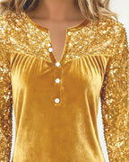 Karolina | Świąteczna Sukienka z Aksamitnym Blaskiem i Cekinowymi Rękawami