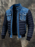 Adam™ | Pikowana kurtka puffer z panelami z denimu