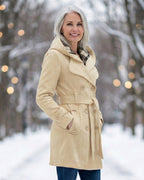 Olga | Wełniany płaszcz z kratkowanym kołnierzem