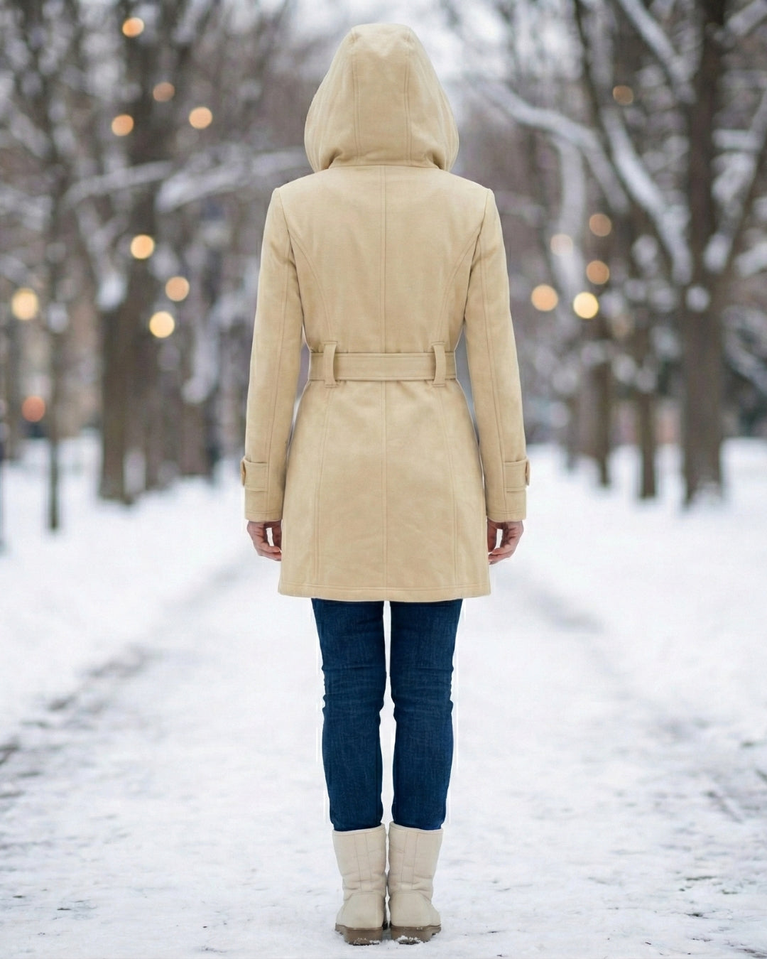 Olga | Wełniany płaszcz z kratkowanym kołnierzem