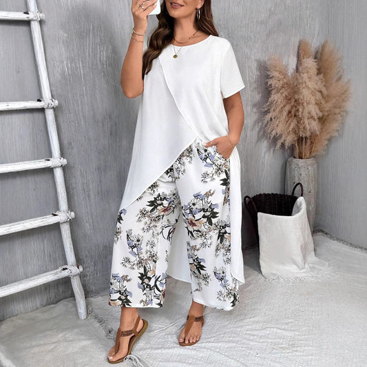 Oneida | Conjunto con Estampado de Plantas y Cuello Redondo
