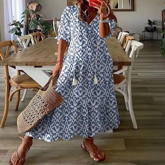 Macarena | Vestido largo casual con estampado y escote en V