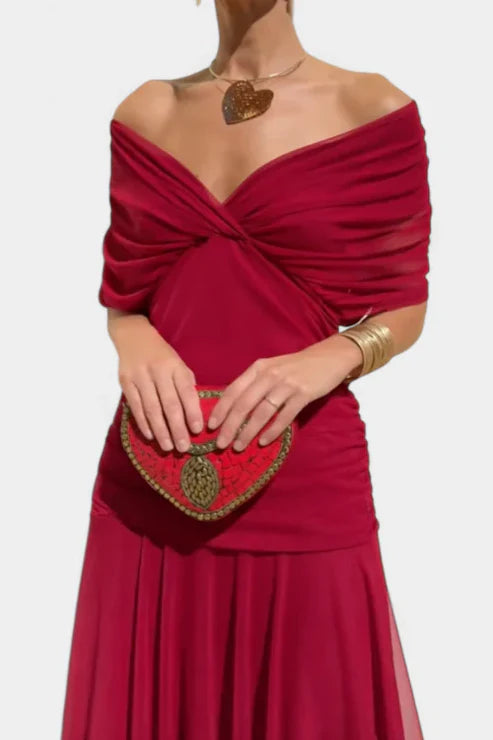 Lubowisza™ | Długa sukienka kwiatowa z dekoltem w serek