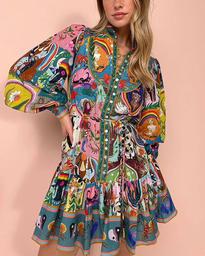 Emiliana | Vestido Estampado de Manga Larga