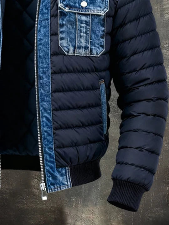 Adam™ | Pikowana kurtka puffer z panelami z denimu