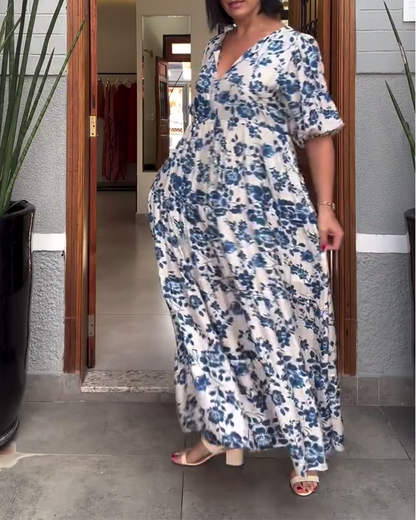Brenda | Vestido Floral de Manga Corta