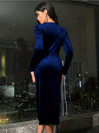 Emilia | Aksamitna Sukienka Midi z Marszczeniem