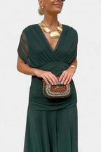 Lubowisza™ | Długa sukienka kwiatowa z dekoltem w serek